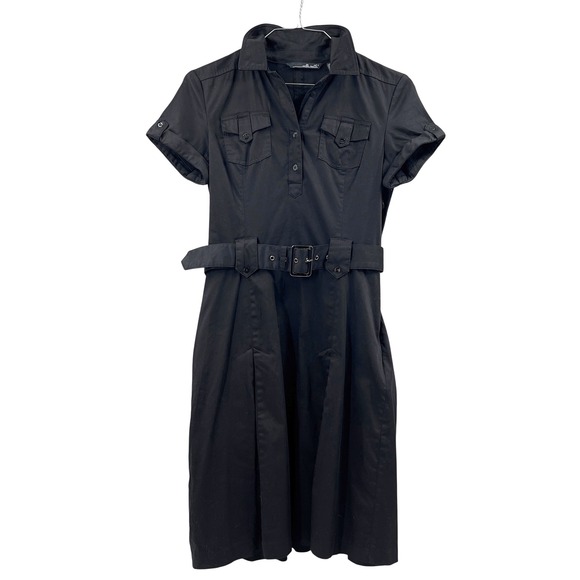WILLI SMITH Black Shirt Dress Belted Utility Style Short Sleeve Women Size 8 - Picture 7 of 7